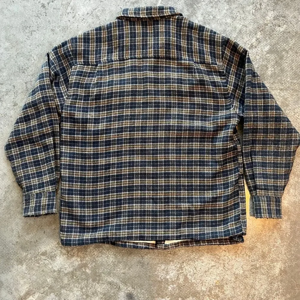 Route 66 Thermal Lined Flannel Shirt Jacket Mens Medium Blue Plaid Shacket Heavy - Picture 4 of 7